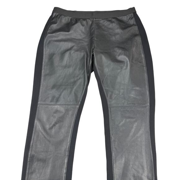 EILEEN FISHER Leather Front Panel Pull On Leggings Pant Women's Small Black - Picture 3 of 5